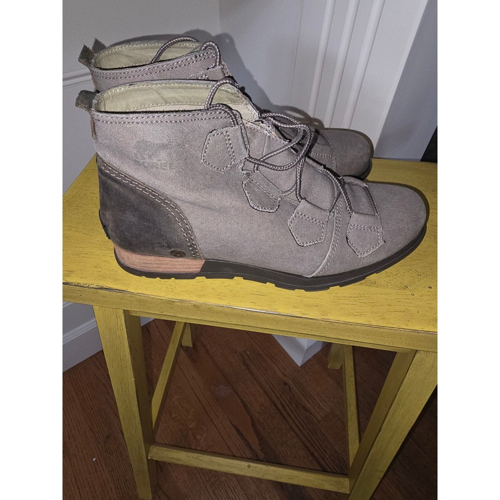 Sorel Major Low Canvas Leather Ankle Boots Grey NL2163-227 Womens 9